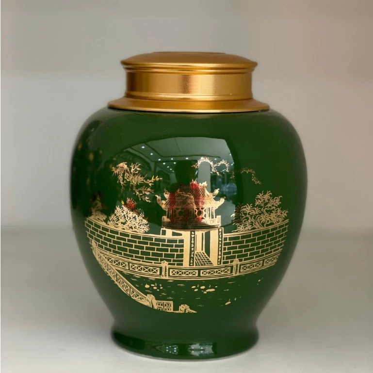 Lọ đựng chè khô bằng sứ cao cấp, bình trà bát tràng, hũ đựng đồ khô