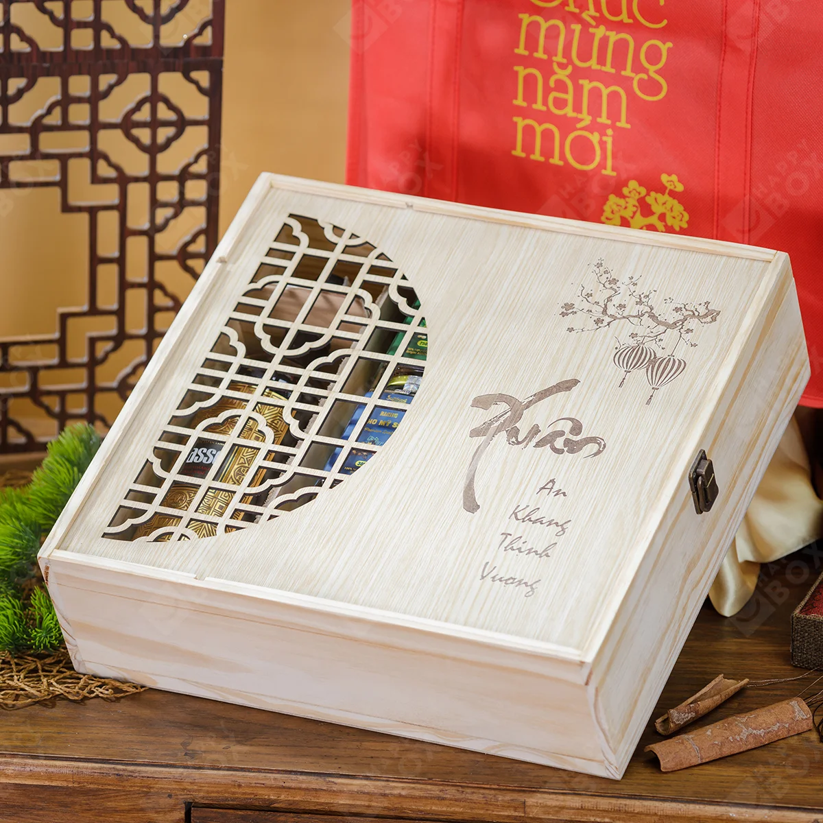 Hộp quà tết Gỗ cao cấp